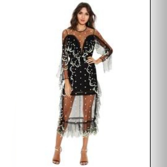 New ATHENA Dress Black Sheer With Polka-Dots & RUFFLES Bustier Cocktail Sz S - Picture 10 of 10